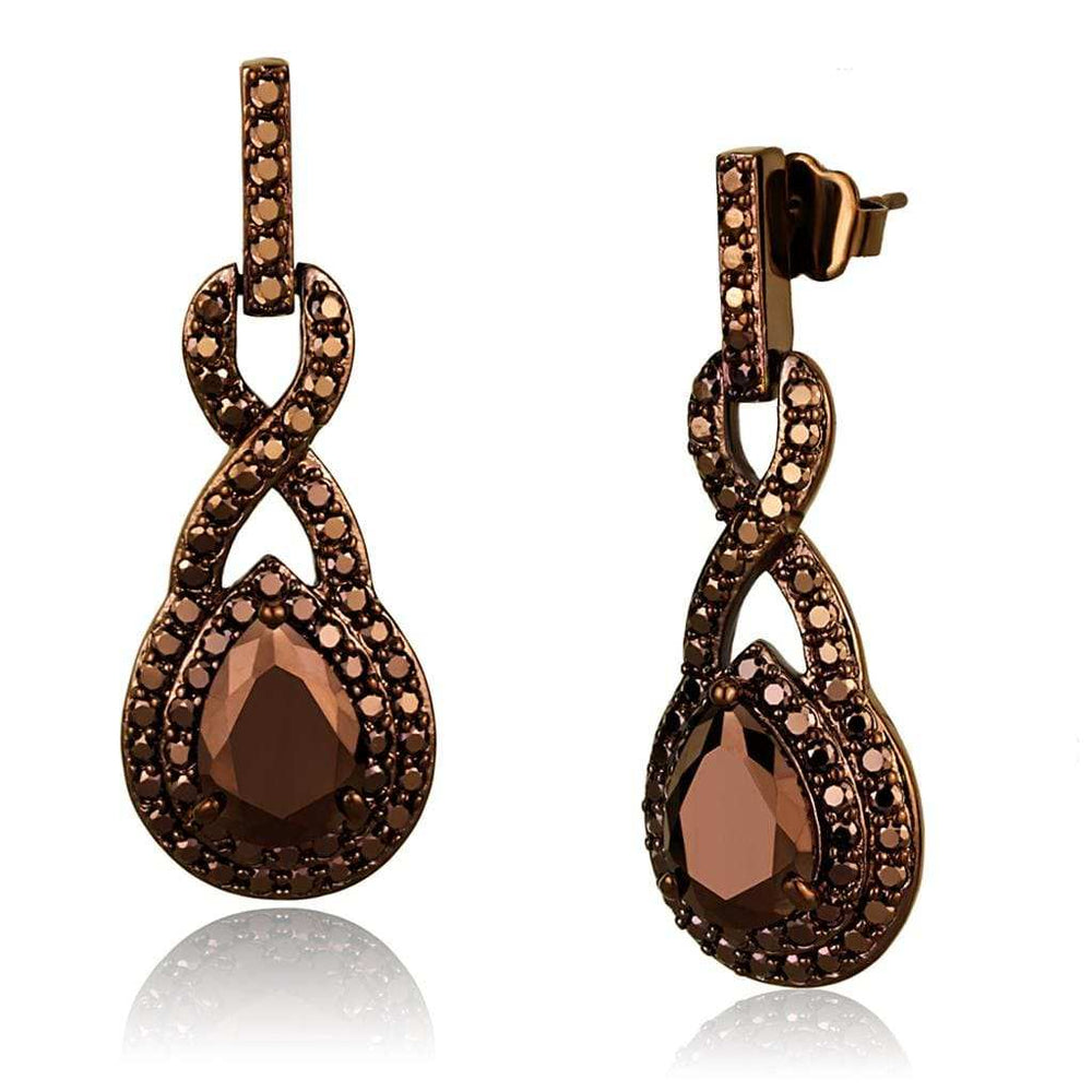 3W1115 - IP Coffee light Brass Earrings with AAA Grade CZ in Light Coffee - Alamode - Flyclothing LLC