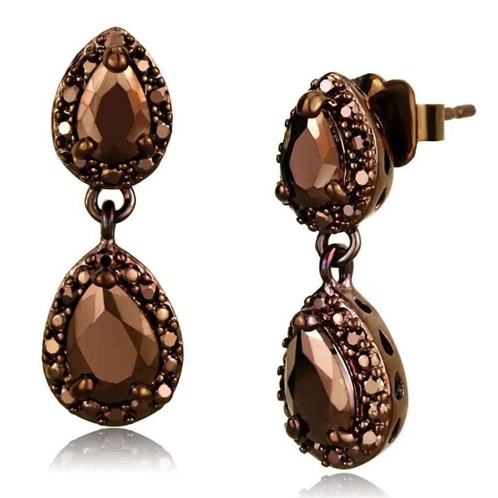 3W1117 - IP Coffee light Brass Earrings with AAA Grade CZ in Light Coffee - Alamode - Flyclothing LLC