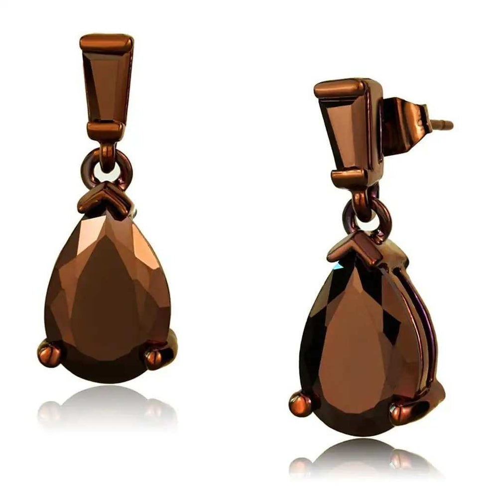 3W1120 - IP Coffee light Brass Earrings with AAA Grade CZ in Light Coffee - Alamode - Flyclothing LLC
