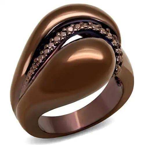 3W1170 - IP Coffee light Brass Ring with AAA Grade CZ in Light Coffee - Alamode - Flyclothing LLC