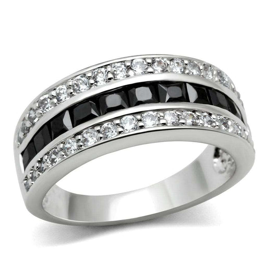 3W117 - Rhodium Brass Ring with AAA Grade CZ in Jet - Alamode - Flyclothing LLC