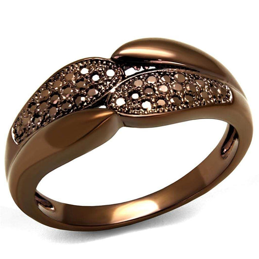 3W1180 - IP Coffee light Brass Ring with AAA Grade CZ in Light Coffee - Alamode - Flyclothing LLC