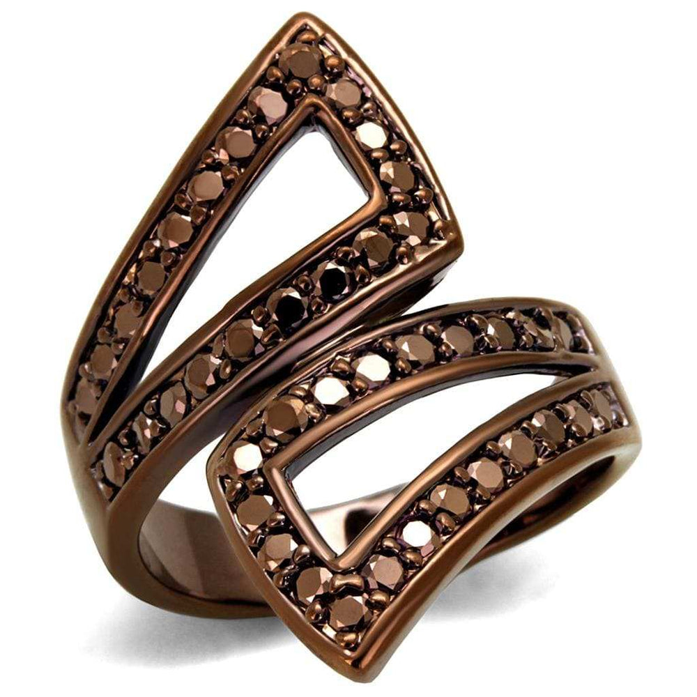 3W1185 - IP Coffee light Brass Ring with AAA Grade CZ in Light Coffee - Alamode - Flyclothing LLC