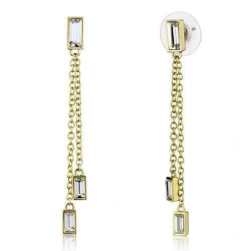 3W1202 - Gold Brass Earrings with Top Grade Crystal in Clear - Alamode - Flyclothing LLC
