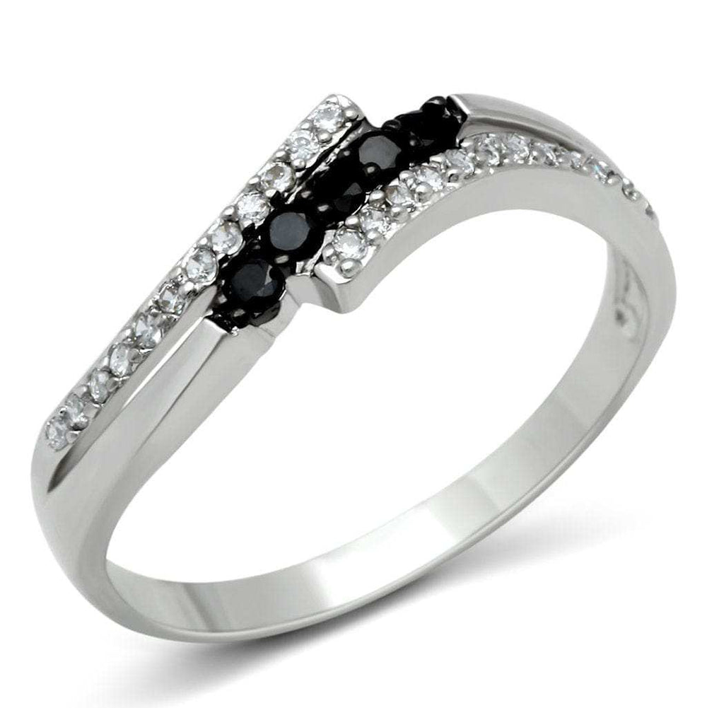 3W122 - Rhodium + Ruthenium Brass Ring with AAA Grade CZ in Jet - Alamode - Flyclothing LLC