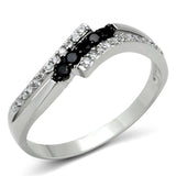 3W122 - Rhodium + Ruthenium Brass Ring with AAA Grade CZ in Jet - Alamode - Flyclothing LLC