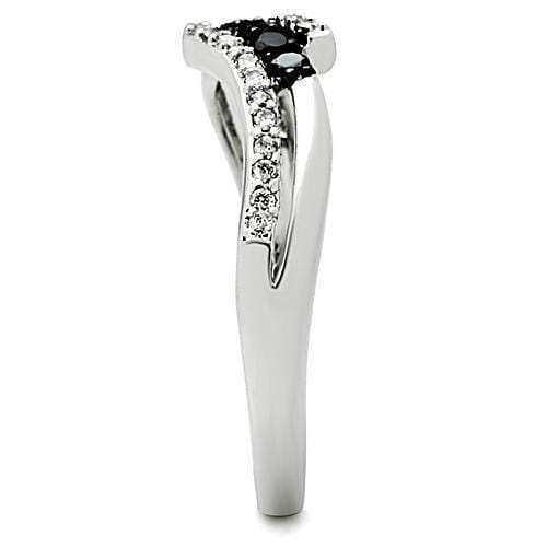 3W122 - Rhodium + Ruthenium Brass Ring with AAA Grade CZ in Jet - Alamode - Flyclothing LLC