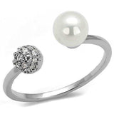 3W1230 - Rhodium Brass Ring with Synthetic Pearl in White - Alamode - Flyclothing LLC