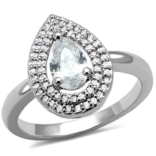 3W1242 - Rhodium Brass Ring with AAA Grade CZ in Clear - Alamode - Flyclothing LLC
