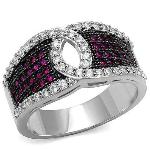 3W1243 - Rhodium + Ruthenium Brass Ring with AAA Grade CZ in Ruby - Alamode - Flyclothing LLC