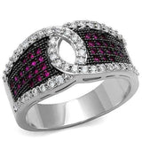3W1243 - Rhodium + Ruthenium Brass Ring with AAA Grade CZ in Ruby - Alamode - Flyclothing LLC