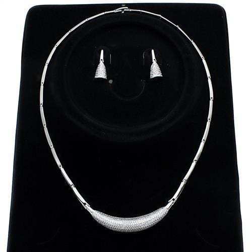 3W1245 - Rhodium Brass Jewelry Sets with AAA Grade CZ in Clear - Alamode - Flyclothing LLC