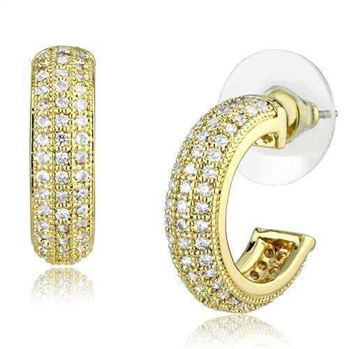 3W1261 - Gold Brass Earrings with AAA Grade CZ in Clear - Alamode - Flyclothing LLC