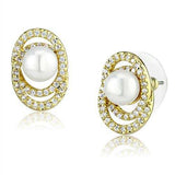 3W1262 - Gold Brass Earrings with Synthetic Pearl in White - Alamode - Flyclothing LLC