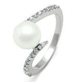 3W126 - Rhodium Brass Ring with Synthetic Pearl in White - Alamode - Flyclothing LLC