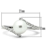 3W126 - Rhodium Brass Ring with Synthetic Pearl in White - Alamode - Flyclothing LLC