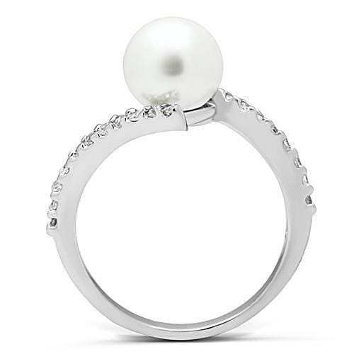 3W126 - Rhodium Brass Ring with Synthetic Pearl in White - Alamode - Flyclothing LLC
