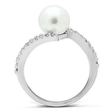 3W126 - Rhodium Brass Ring with Synthetic Pearl in White - Alamode - Flyclothing LLC
