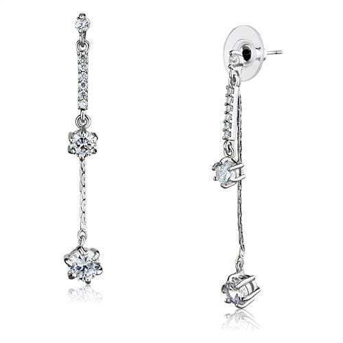 3W1277 - Rhodium Brass Earrings with AAA Grade CZ in Clear - Alamode - Flyclothing LLC