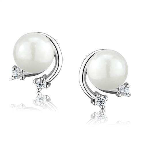 3W1279 - Rhodium Brass Earrings with Synthetic Pearl in White - Alamode - Flyclothing LLC