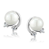 3W1279 - Rhodium Brass Earrings with Synthetic Pearl in White - Alamode - Flyclothing LLC