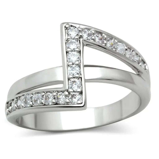 3W127 - Rhodium Brass Ring with AAA Grade CZ in Clear - Alamode - Flyclothing LLC