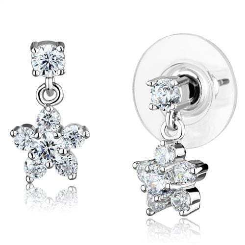 3W1284 - Rhodium Brass Earrings with AAA Grade CZ in Clear - Alamode - Flyclothing LLC