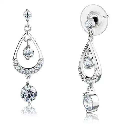 3W1286 - Rhodium Brass Earrings with AAA Grade CZ in Clear - Alamode - Flyclothing LLC