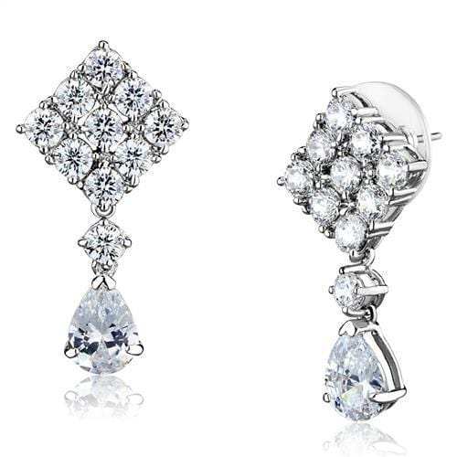 3W1288 - Rhodium Brass Earrings with AAA Grade CZ in Clear - Alamode - Flyclothing LLC