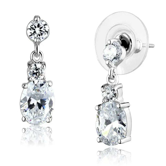 3W1290 - Rhodium Brass Earrings with AAA Grade CZ in Clear - Alamode - Flyclothing LLC