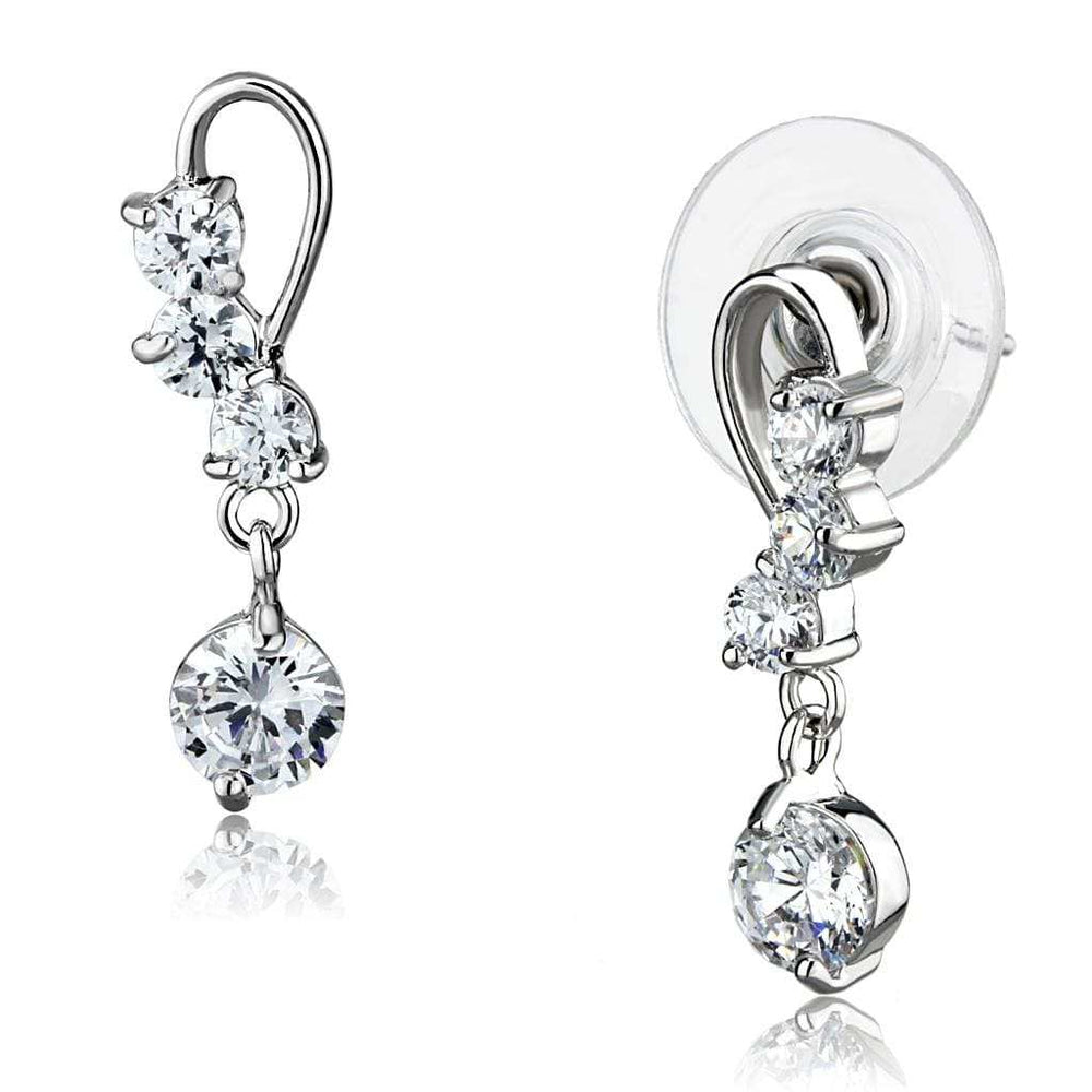3W1293 - Rhodium Brass Earrings with AAA Grade CZ in Clear - Alamode - Flyclothing LLC