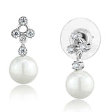3W1295 - Rhodium Brass Earrings with Synthetic Pearl in White - Alamode - Flyclothing LLC