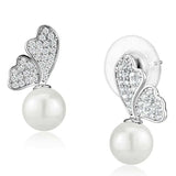 3W1299 - Rhodium Brass Earrings with Synthetic Pearl in White - Alamode - Flyclothing LLC