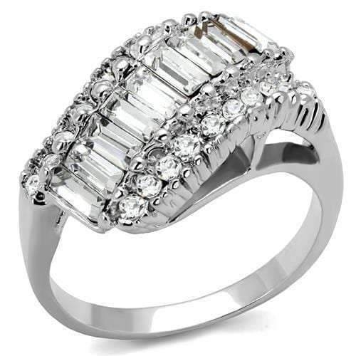 3W1306 - Rhodium Brass Ring with Top Grade Crystal in Clear - Alamode - Flyclothing LLC