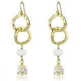 3W1312 - Gold Brass Earrings with Semi-Precious Pearl in White - Alamode - Flyclothing LLC