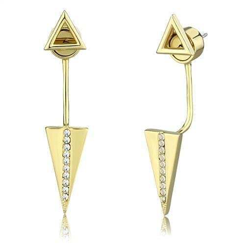 3W1314 - Gold Brass Earrings with Top Grade Crystal in Clear - Alamode - Flyclothing LLC