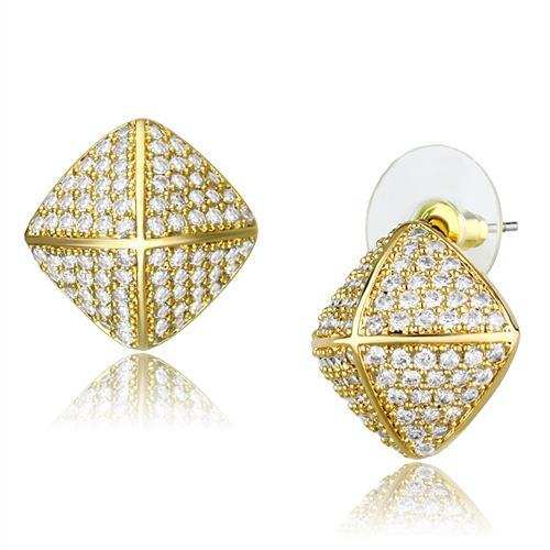 3W1323 - Gold Brass Earrings with AAA Grade CZ in Clear - Alamode - Flyclothing LLC