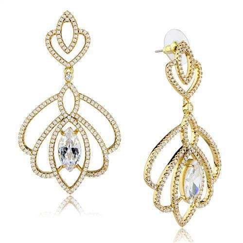 3W1324 - Gold Brass Earrings with AAA Grade CZ in Clear - Alamode - Flyclothing LLC