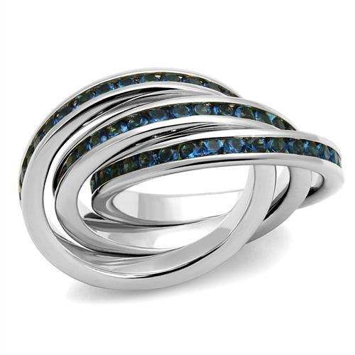3W1334 - Rhodium Brass Ring with Synthetic Synthetic Glass in Montana - Alamode - Flyclothing LLC