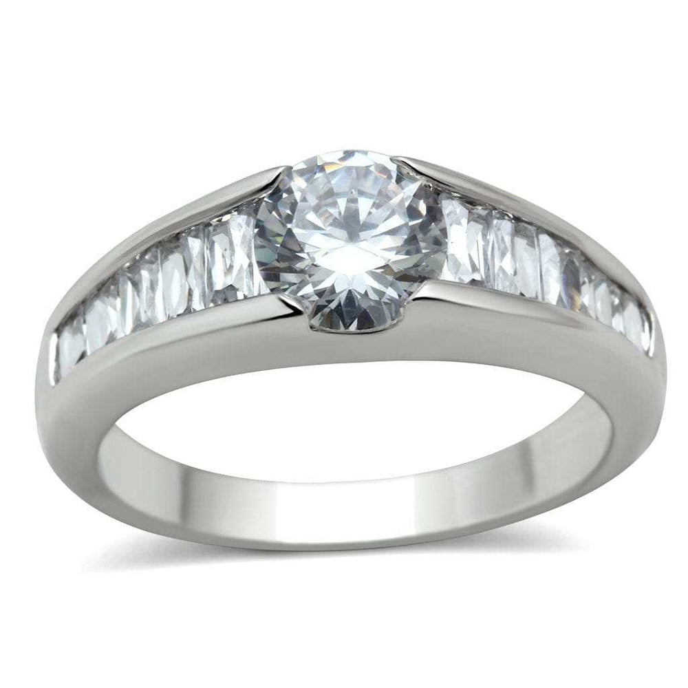 3W133 - Rhodium Brass Ring with AAA Grade CZ in Clear - Alamode - Flyclothing LLC