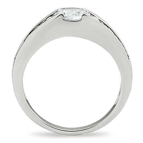 3W133 - Rhodium Brass Ring with AAA Grade CZ in Clear - Alamode - Flyclothing LLC