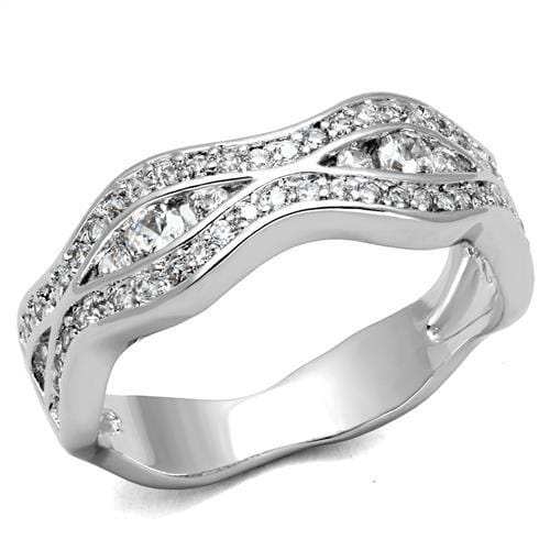 3W1345 - Rhodium Brass Ring with AAA Grade CZ in Clear - Alamode - Flyclothing LLC