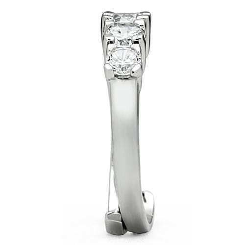 3W134 - Rhodium Brass Ring with AAA Grade CZ in Clear - Alamode - Flyclothing LLC