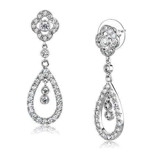 3W1351 - Rhodium Brass Earrings with AAA Grade CZ in Clear - Alamode - Flyclothing LLC