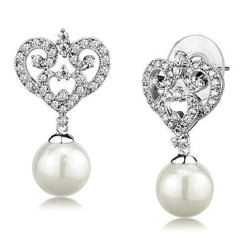 3W1353 - Rhodium Brass Earrings with Synthetic Pearl in White - Alamode - Flyclothing LLC