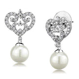 3W1353 - Rhodium Brass Earrings with Synthetic Pearl in White - Alamode - Flyclothing LLC
