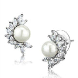 3W1354 - Rhodium Brass Earrings with Synthetic Pearl in White - Alamode - Flyclothing LLC