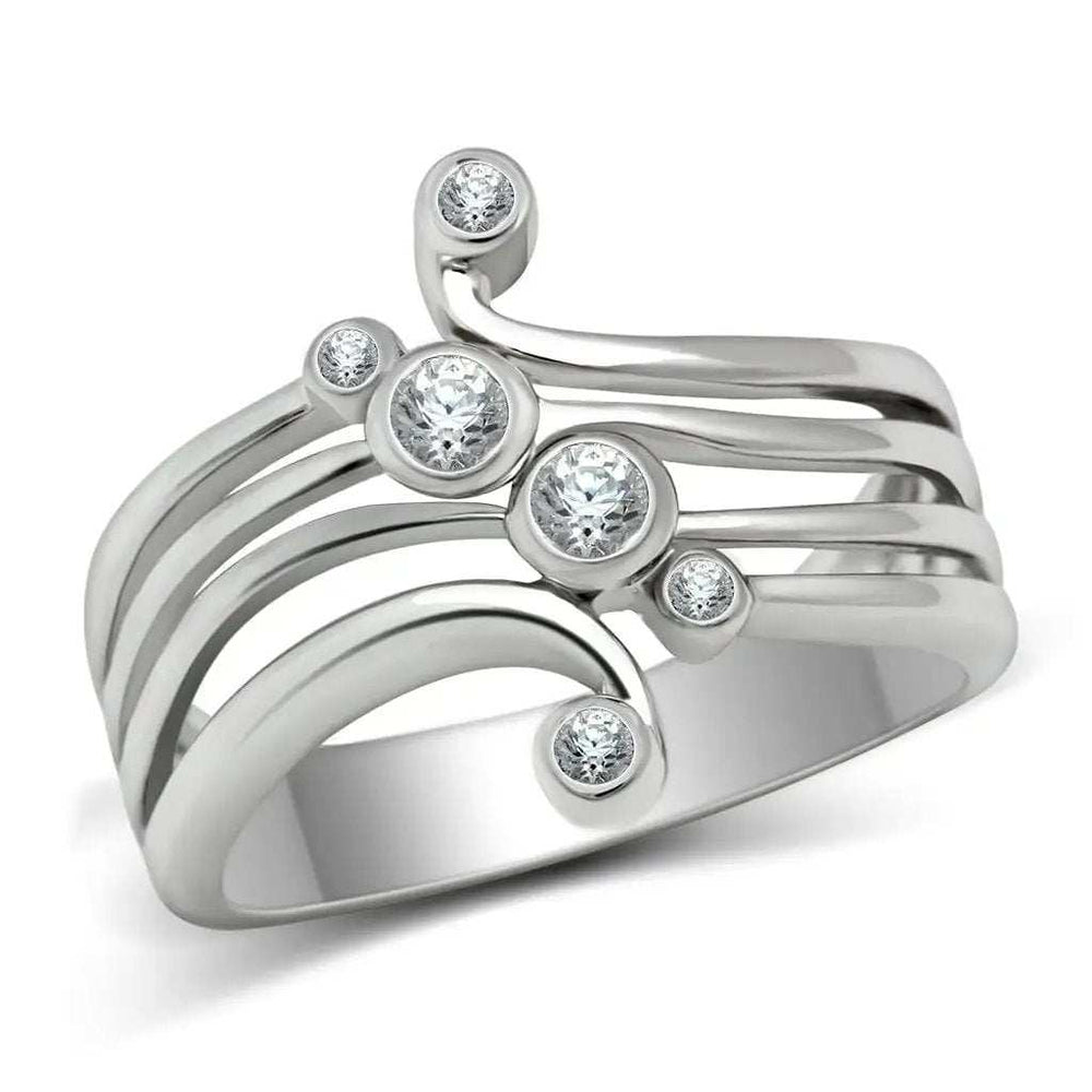 3W135 - Rhodium Brass Ring with AAA Grade CZ in Clear - Alamode - Flyclothing LLC