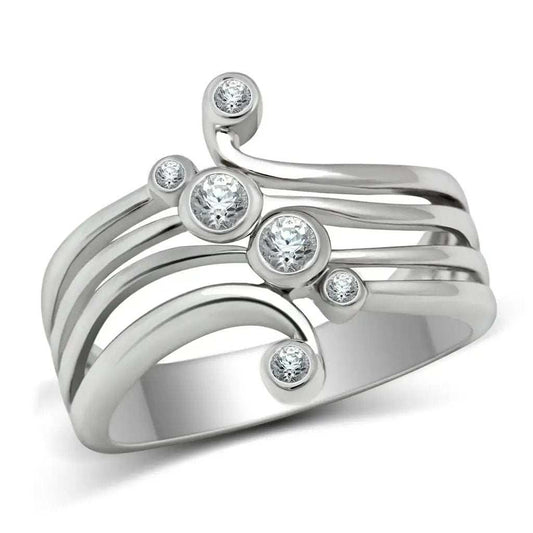 3W135 - Rhodium Brass Ring with AAA Grade CZ in Clear - Alamode - Flyclothing LLC