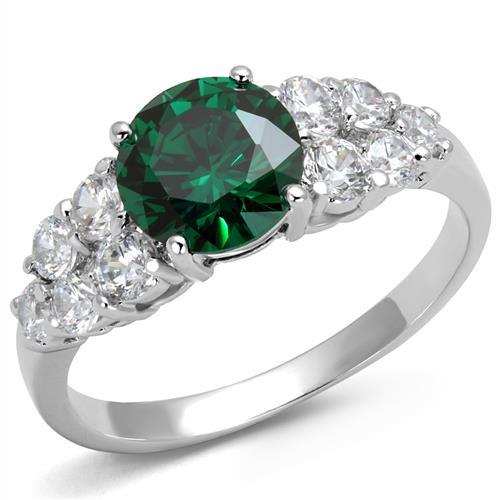 3W1364 - Rhodium Brass Ring with Synthetic Spinel in Emerald - Alamode - Flyclothing LLC